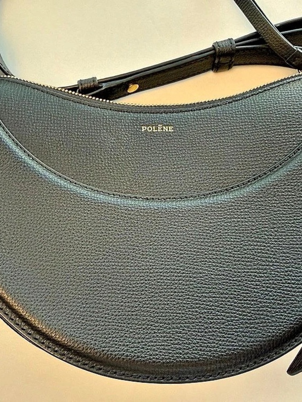 Polène Numéro Dix Black Shoulder Bag with Gold-Tone Zipper